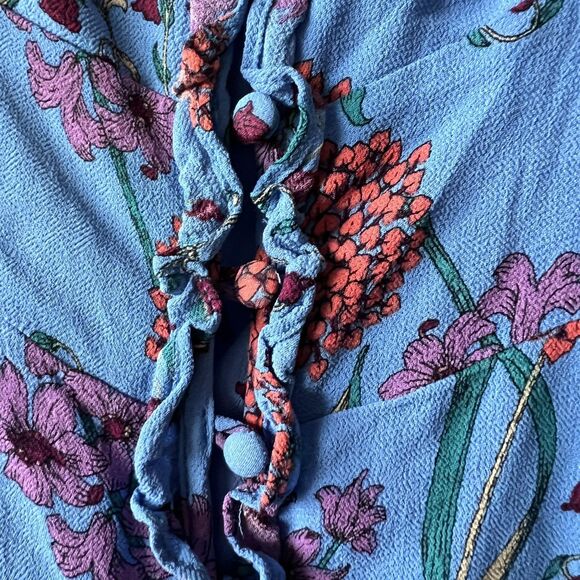 ASTR The Label Dress Womens Medium Blue Floral Ruffle Button Front Lined Midi - Picture 6 of 16